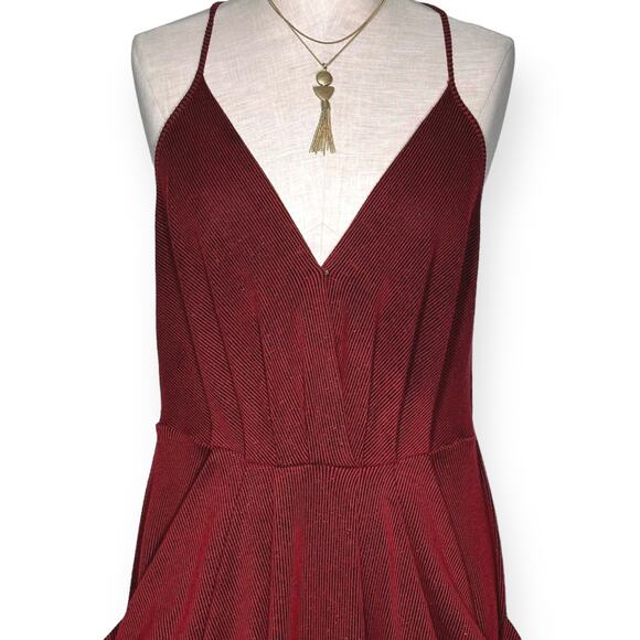 BCBGENERATION Draped Rib Knit Faux Wrap Midi Dress Spaghetti Strap Red - Picture 4 of 9